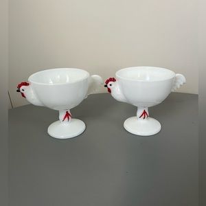 Vintage | 1950s Westmoreland White Milk Glass “Rooster” Ice Cream Cups